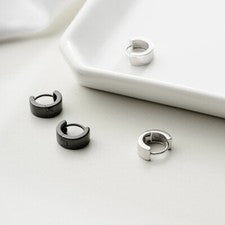 Herren Damen Creolen, Sterling Silber 925, Ohrringe in Schwarz-Silber.