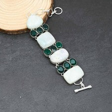 Pulsera de joyería de plata esterlina 925 con piedras preciosas de ónix verde...