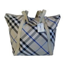 Bolso de Mano Burberry Cuadros Liquen Jacquard Extra Grande Bordado en Cuero, Nuevo