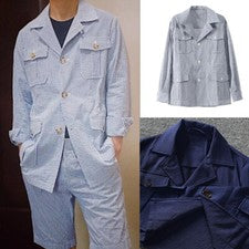Chaqueta de safari Seersucker para hombre verano ocio estilo británico blazer chaqueta informal