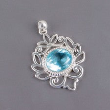 Colgante de plata de ley 925 con piedras preciosas de topacio azul cielo hecho a mano joyería regalo para