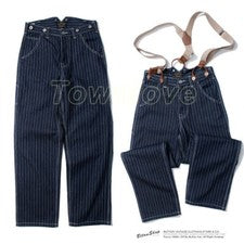 Pantalones de mezclilla retro a rayas para hombre Mono cargo Suelto Tirantes Pantalones Jeans