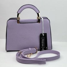 Mujer Pequeño Bolso de Mano Cartera Asa Superior Correa Púrpura 3 Compartimentos Cremallera Bandolera