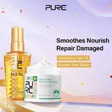 PURC Aceite de Argán para Cabello y Queratina Cabello Mascarilla Conjuntos Reparación Dañado Kit Alisado