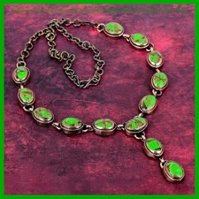 Collar Electroformado Cadena Turquesa Verde Cobre Natural Ovalado Cobre Joyería