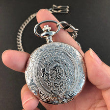 Reloj Bolsillo Vintage Cuarzo Plata con Cadena **ENVÍO RÁPIDO GRATUITO**VENDEDOR DEL REINO UNIDO**