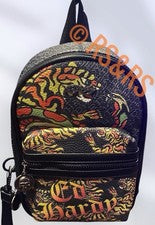 Bolso Bandolera ED HARDY Tigres Estampado Tatuaje Ajustable Negro Eslinga-Y2K~Motero~NUEVO CON ETIQUETAS