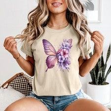 Camiseta floral pastel ala mariposa para mujer botánica mariposas naturaleza