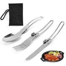 Cuchillo cuchara tenedor cubiertos camping 3 piezas duradero y plegable acero inoxidable