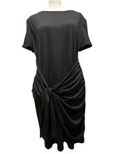 Camiseta Vestido Mujer Talla L Negro Manga Corta Lateral Corbata Nudo Envoltura NUEVO Cóctel