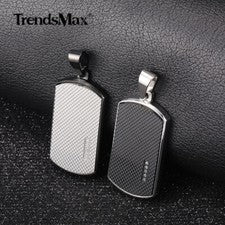 Collar colgante o dije plata negro de acero inoxidable con etiqueta de perro joyería militar