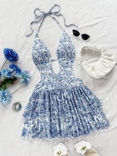Minivestido bohemio estampado floral y escote en V profundo
