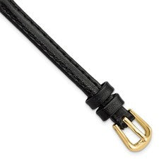 Correa de reloj con hebilla dorada de cuero liso negro de 6 mm