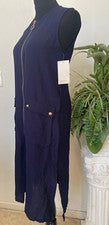 Nuevo con etiquetas Vestido Zara Basic Para Mujer Azul Marino Mezcla Viscosa Cremallera Frontal Talla S, $79