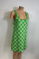 Mini Vestido Preppy Retro Sin Mangas Verde Y Blanco Terry Tejido Mujer Mediano