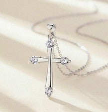 Collar de cadena colgante de cruz de cristal de plata de ley 925 joyería regalo Reino Unido