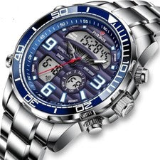 Reloj Deportivo Digital Analógico Hombre Cuarzo Acero Inoxidable Impermeable 30M Luminoso