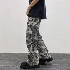 2023 Mono Camuflaje Y2K Moda Suelto Acampanado Jeans Pantalones Carga Hombres Ropa