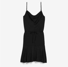 Vestido Express Para Mujer Negro Nuevo Jacquard Texturizado Capucha Cuello Cordón Talla S Nuevo con Etiquetas