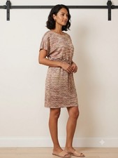 London Times Talla 4 Mujer Naranja Multicolor Punto Manga Corta Corbata Delantero Vestido
