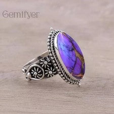 Anillo de plata esterlina 925 genuino hecho a mano para mujer turquesa piedras preciosas talla 4-14