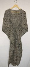 Vestido largo caftán estampado a mano 100 % algodón 100 % sin tarifas✅0 % carga KF-178