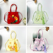 Bolso de mano con cordones estilo étnico para mujer bordado floral bolso sin asas cartera