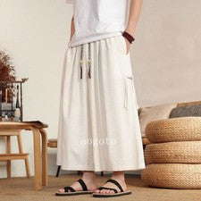 Pantalones informales estilo chino de algodón y lino de pierna ancha pantalones rectos