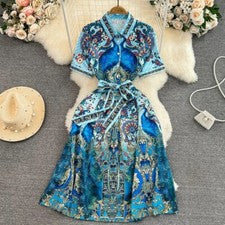 Vestido floral vintage de pasarela de otoño 2022 para mujer manga linterna cuello en O m-xxl