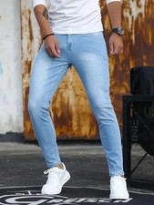 Pantalones de mezclilla cómodos clásicos calce ajustado informales estilo ajustado para hombre