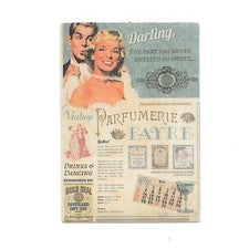 Póster retro vintage de perfumería Fayre anuncio pegatina perfume ginebra bebidas baile