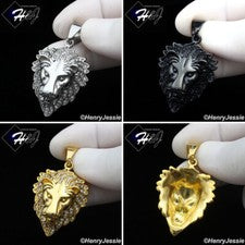 Colgante HOMBRE Acero Inoxidable Chapado en Oro/Plata/Negro ICY Bling Circonita cúbica Cara de León*P134