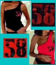 Sexy Miss Mujer Moda Top Asimétrico 40/42 Nuevo Negro Brillo 58 Rojo Nuevo