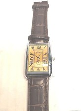 YUHAO Reloj Hombre Plata Estilo Tanque F042 con Movimiento Cuarzo y Correa Marrón