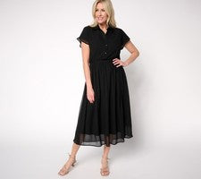 Vestido pequeño para mujer Gloria Vanderbilt PL jersey chifón superpuesto negro A682929
