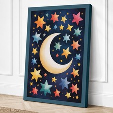 Arte de pared con impresión en lienzo caprichoso de estrellas iluminadas por la luna decoración del hogar listo para col