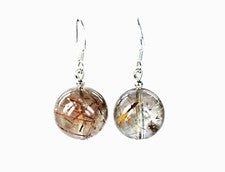 Pendientes de piedra curativa de cuarzo rutilo en forma de bola Ø-12 mm plata 925 gancho para pendientes