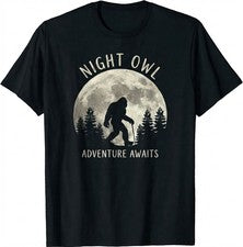 Camiseta Bigfoot Luna Llena Búho Noche Aventura Gráfica Estilo Vintage