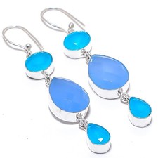 Pendiente de joyería de plata esterlina 925 hecho a mano de ónix azul,...