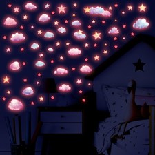 Juego de pegatinas de pared brillantes con estrellas y nubes para interior de dormitorio salón