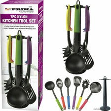JUEGO DE UTENSILIOS DE COCINA ANTIADHERENTES MULTICOLOR 7 PIEZAS NYLON Y SOPORTE GIRATORIO NUEVO