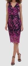 Vestido midi sin mangas de malla bordada rosa negro de Siena para mujer talla 4