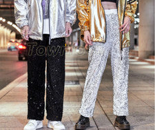 Pantalones de fiesta informales elásticos de cintura con lentejuelas brillantes de moda juvenil para hombre