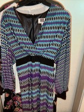 Vestido Laundry by Design púrpura verde azulado negro estampado geométrico para mujer talla 6 nuevo con etiquetas