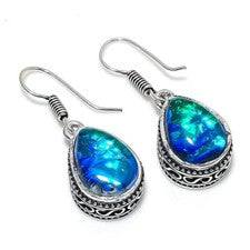 Pendientes de joyería de plata de ley 925 hechos a mano con piedras preciosas de ópalo triplete talla 1,20"