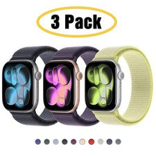 PACK de 3 correas deportivas de nailon para Apple Watch 11 10 9 8 7 SE 40/44/41/45/42/46 mm