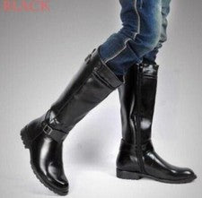 Botas militares de combate hasta la rodilla para hombre Botas de montar de cuero con cremallera lateral Zapatos