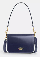 Bolso Bandolera/Hombro Coach Para Mujer Azul Marino Quinn Spazzolato Cuero (CY657) -NUEVO CON ETIQUETAS