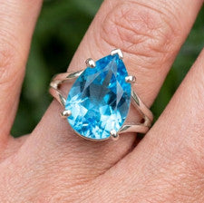 Anillo de joyería de plata de ley 925 hecho a mano con piedras preciosas de topacio azul suizo todos los tamaños