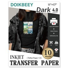 10 Hojas Papel Transferencia de Calor Actualizado 4.0 Camisetas 11x17 Tela Oscura Imprimible